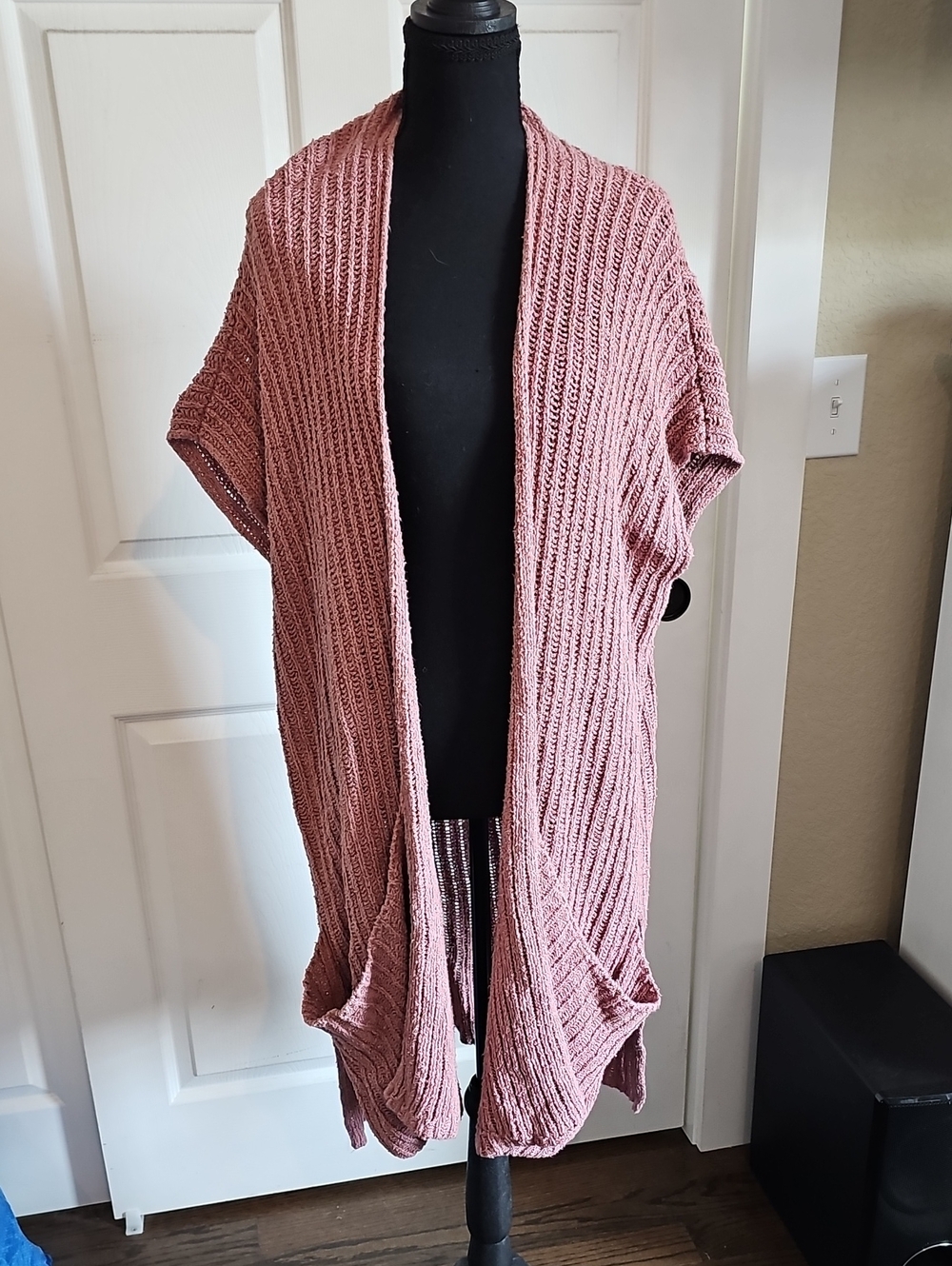 Free People Open-Front Ribbed Cardigan - Dusty Rose Pink